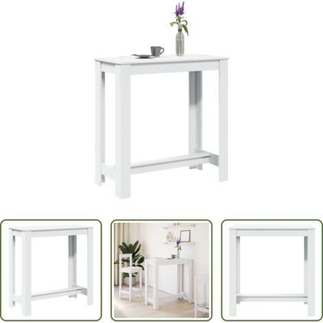 Mesa de bar de madera -  Mesa alta de bar madera ingeniería blanca 102x50x103,5 cm
