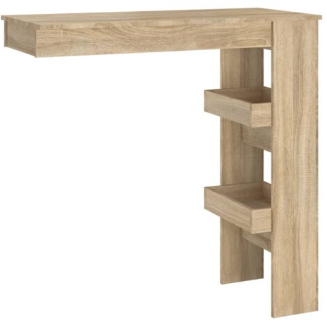 Mesa de bar de pared, mesa auxiliar con estantes, 102 x 45 x 103,5 cm, madera de ingeniería, color roble, DEC036231