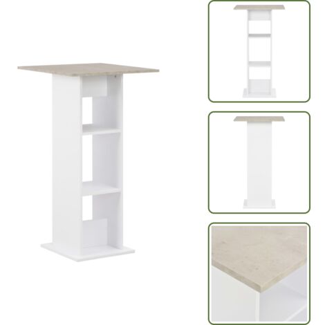 Mesa de bar gris hormigón - vidaXL Mesa alta de bar blanco y gris hormigón 60x60x110 cm - Mesa de bar con estantes