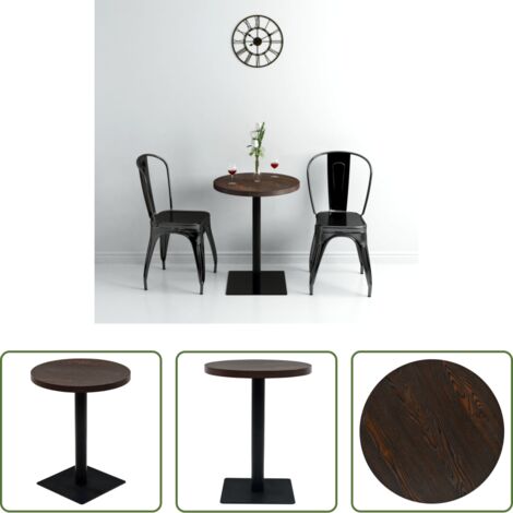 Mesa de bar -  Mesa de bar bistró MDF y acero redonda fresno oscuro 60x75 cm