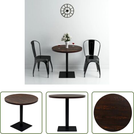 Mesa de bar -  Mesa de bar bistró MDF y acero redonda fresno oscuro 80x75 cm