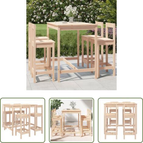 Mesa de bar -  Mesa y taburetes altos jardín 5 piezas madera maciza de pino
