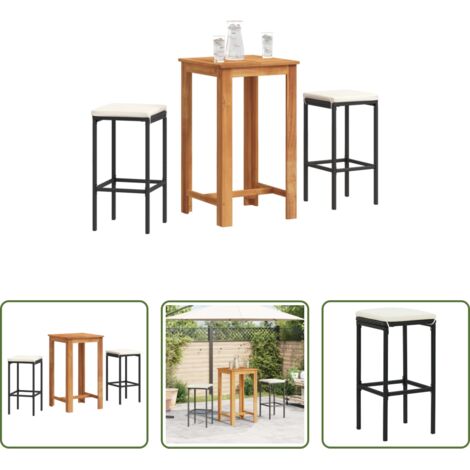 Mesa de bar -  Mesa y taburetes de jardín 3 pzas madera acacia ratán PE negro