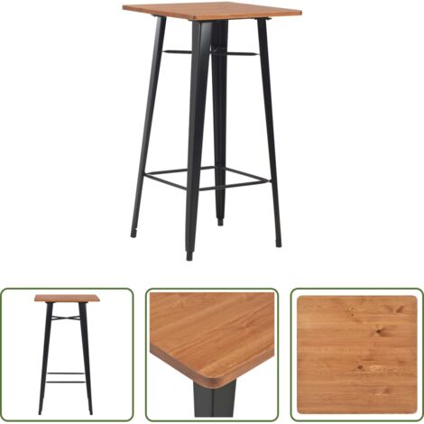 Mesa de bar negra -  Mesa alta de bar negra madera maciza de pino acero 60x60x108 cm