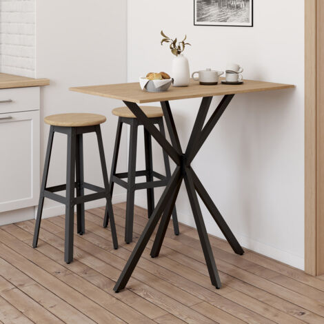 Mesa de bar rectangular ALIX con pata de madera y araña negra 100 cm