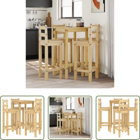 Mesa de bar -  Set de bar 5 piezas madera maciza de pino