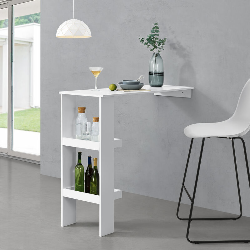 

Mesa de Bar Sölvesborg - Mesa de Bistro Elegante - 120 x 45 x 106 cm - Mesa Alta de Cocina - con 2 Estantes integrados - Blanco