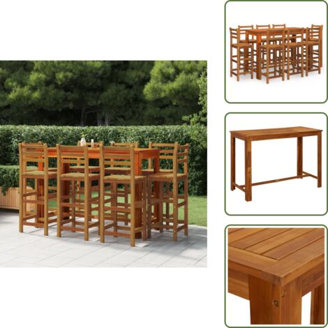 Mesa de bar - vidaXL Juego muebles de bar para jardín 9 pzas madera maciza de acacia - Taburetes de bar