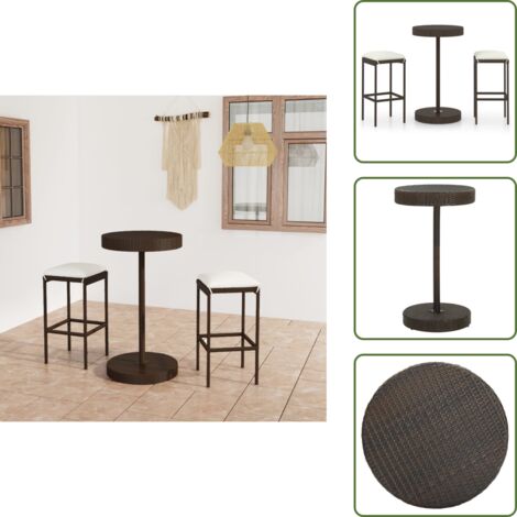 Mesa de bar - vidaXL Set de bar de jardín 3 piezas y cojines ratán sintético marrón - Cojín sintético