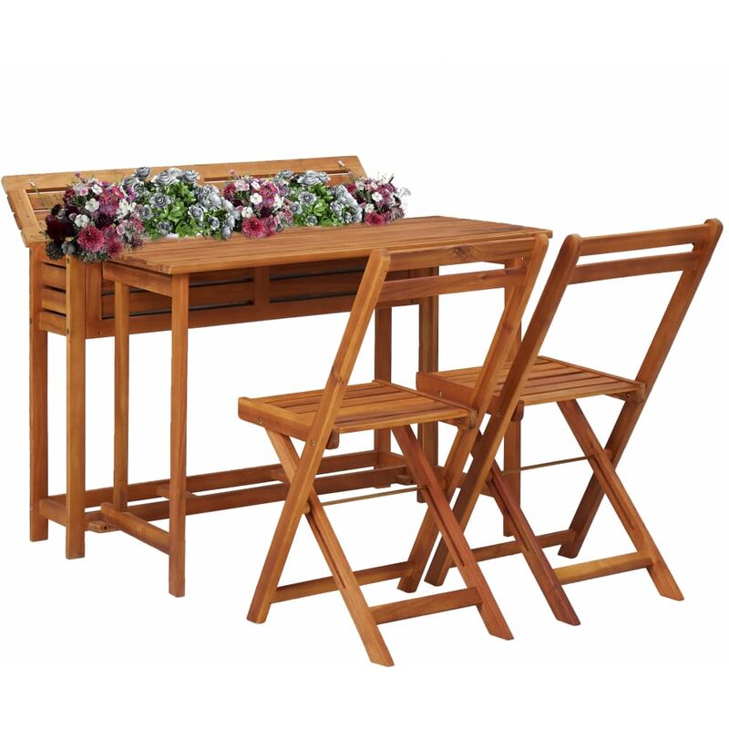 

Mesa de bistró con 2 sillas y jardinera madera maciza de acacia