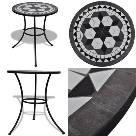 Mesa de bistro terraza mosaico negro y blanco 60 cm - Mesa de balcón - Mesa de mosaico