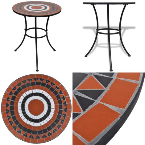 Mesa de bistro terraza mosaico terracota y blanco 60 cm - Mesa de balcón - Mesa de mosaico