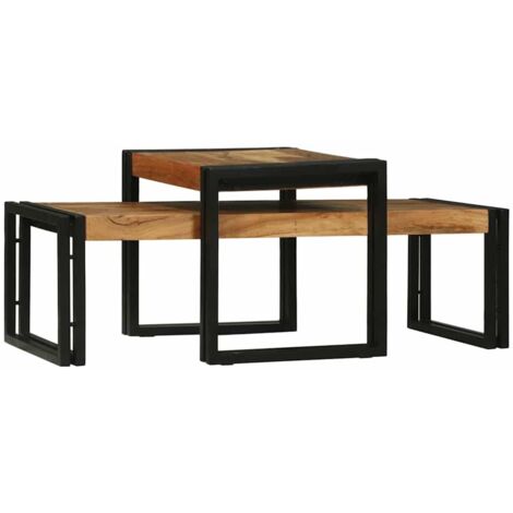 Mesa de Café 2 pcs Marrón madera maciza de acacia
