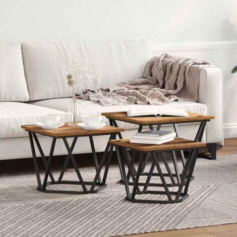 Mesa de Café 3 pcs Madera vieja 50 x 50 x 40 cm