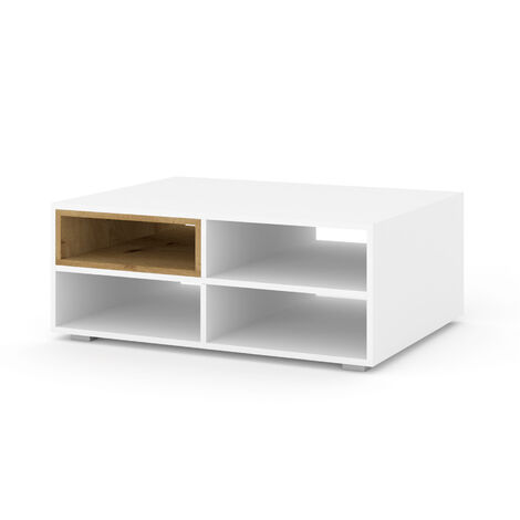 Mesa de Café ANETTE M 94x70 cm blanco mate / roble artesanal