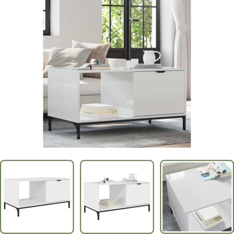 Mesa de café con cajón -  Mesa de Café brillante 90 x 49 x 46 cm Madera de ingeniería