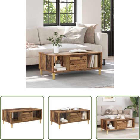 Mesa de café con cajón -  Mesa de Café con cajón Madera envejecida 90 x 50 x 26.5 cm