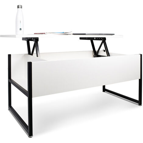 FRANKYSTAR Mesa de cafè con unidad de almacenamiento de estilo industrial Mesa de cafè moderna de acero y madera con estante para tirar