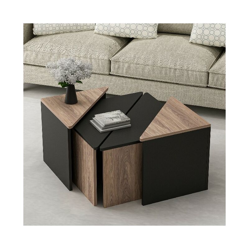 

Mesa de cafe Flora - Set 4 - Bajo - con estantes - Sala de estar - Negro, Madera en Madera, 60 x 60 x 42 cm