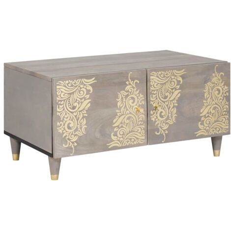Mesa de Café Gris 80 x 50 x 40 cm madera maciza de mango