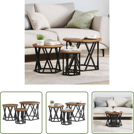 Mesa de café -  Mesa Lateral Nido 3 pcs Madera envejecida