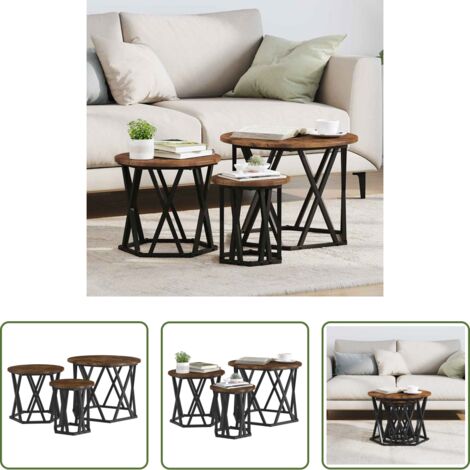 Mesa de café -  Mesa Lateral Nido 3 pcs Roble ahumado