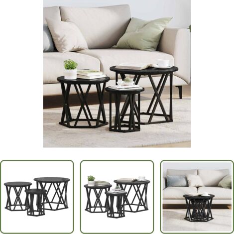 Mesa de café -  Mesa Lateral Nido 3 pcs Roble Negro