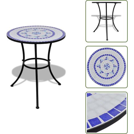 Mesa de café - vidaXL Mesa de bistro terraza mosaico azul y blanco 60 cm - Mesa de jardín