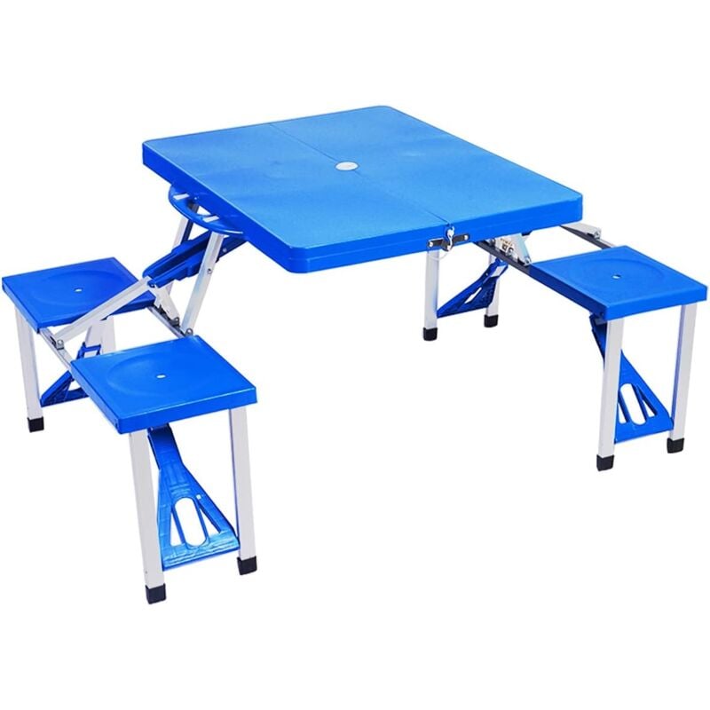 

Mesa de Camping con 4 Asientos Mesa Plegable con Agujero para Sombrilla Mesa de Cerveza para Fiesta Picnic Parilla