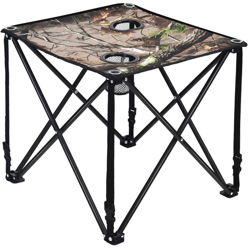 

Mesa de Camping Mesa Plegable con 2 Portavasos Mesa de Tela con Estructura de Hierro para Exterior Senderismo con Bolsa de Transporte