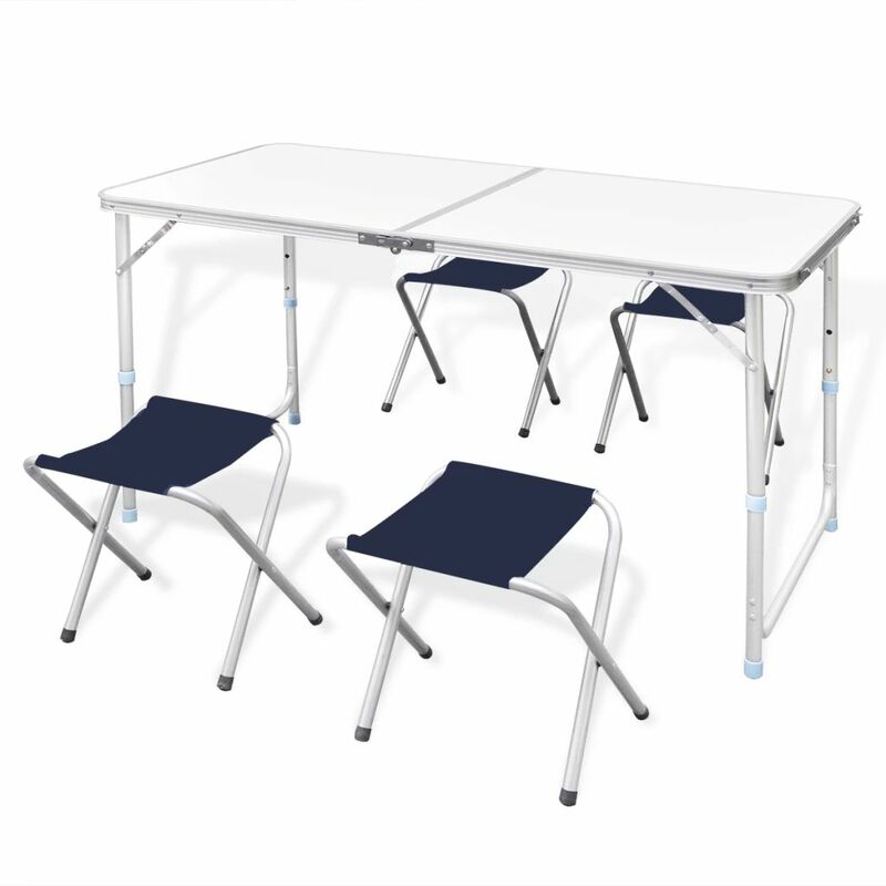 

Mesa de camping plegable ajustable con 4 taburetes 120x60 cm