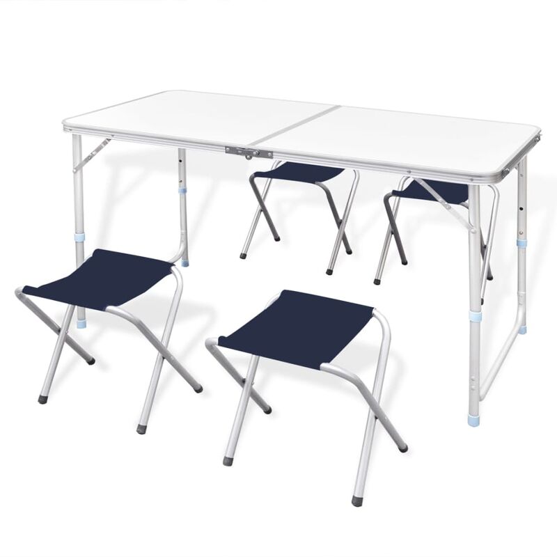 

Mesa de camping plegable ajustable con 4 taburetes 120x60 cm - Blanco