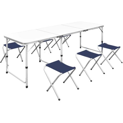 Mesa de camping plegable ajustable con 6 taburetes 180x60 cm
