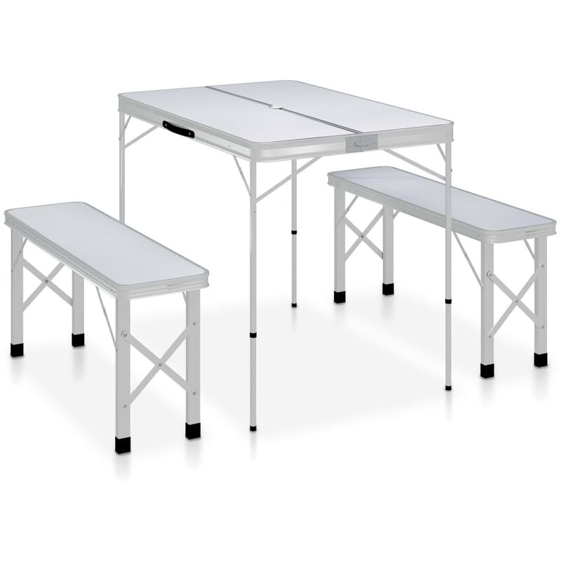 

Mesa de camping plegable con 2 bancos aluminio blanco - Blanco