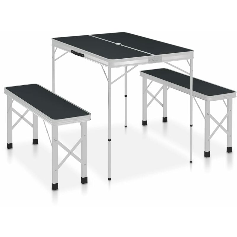 

Mesa de camping plegable con 2 bancos aluminio gris