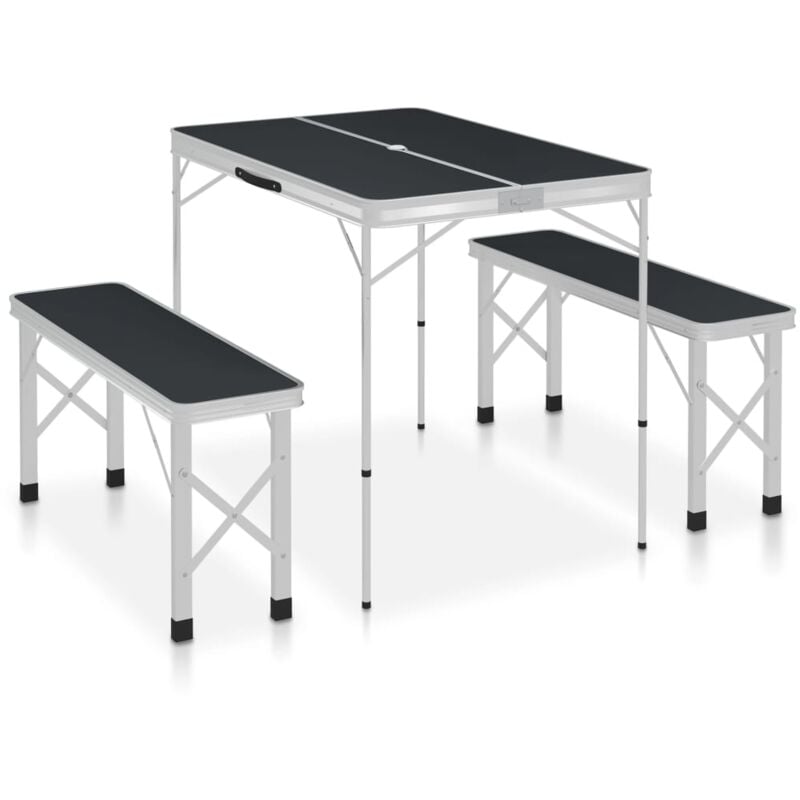 

vidaXL Mesa de camping plegable con 2 bancos aluminio gris - Gris
