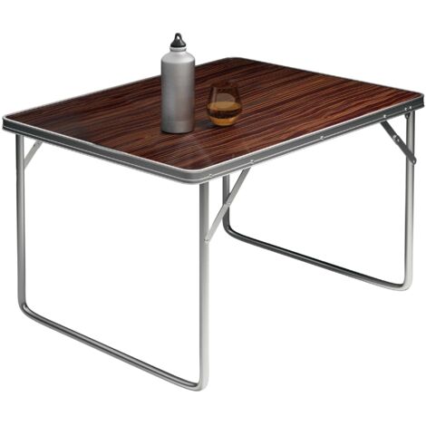 Mesa de camping plegable Mesita auxiliar portátil 80x60x70cm de aluminio y MDF Marron/Plata