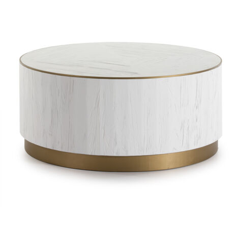 Mesa De Centro 100X100X45 Madera Blanco/Metal Dorado