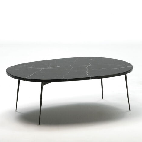 Mesa De Centro 100X70X35 Metal/Marmol Negro Mate