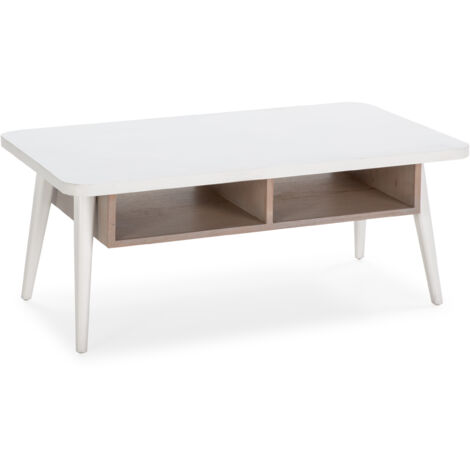 Mesa De Centro 106X60X43 Madera Blanco Con Patina Gris