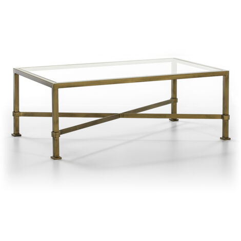 Mesa De Centro 120X70X45 Cristal/Metal Dorado Antique