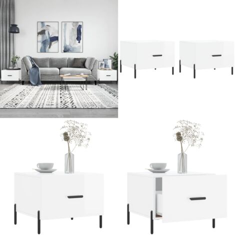 Mesa de centro 2 uds madera ingeniería blanco brillo 50x50x40cm - Madera de ingeniería - Mesa de centro blanca