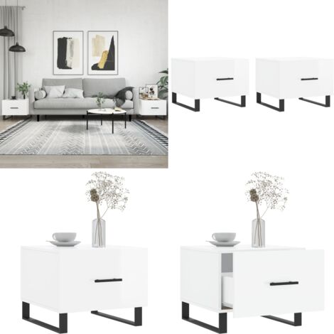 Mesa de centro 2 uds madera ingeniería blanco brillo 50x50x40cm - Madera de ingeniería - Mesa de centro blanca