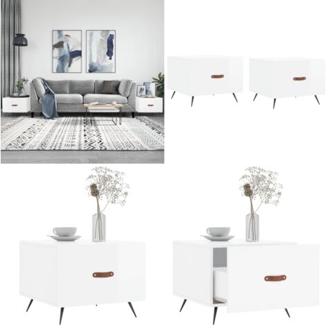 Mesa de centro 2 uds madera ingeniería blanco brillo 50x50x40cm - Madera de ingeniería - Mesa de centro blanca