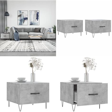 Mesa de centro 2 uds madera ingeniería gris hormigón 50x50x40cm - Madera de ingeniería - Mesa de centro gris hormigón