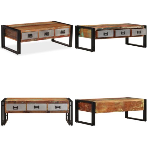 Mesa de centro 3 cajones madera maciza reciclada 100x50x35 cm - Madera reciclada - Mesa vintage