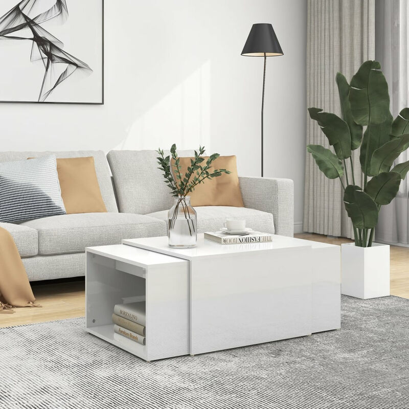 

Mesa de centro 3 pzas aglomerado blanco brillante 60x60x30cm