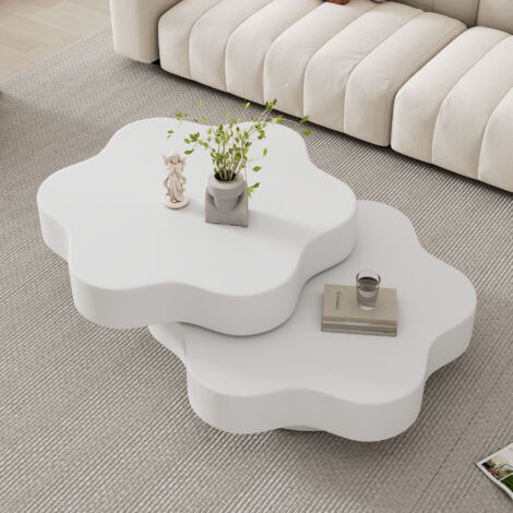Mesa de centro 74.8x67.5x31cm diseño floral tablero giratorio 360° MDF lacado color blanco crema