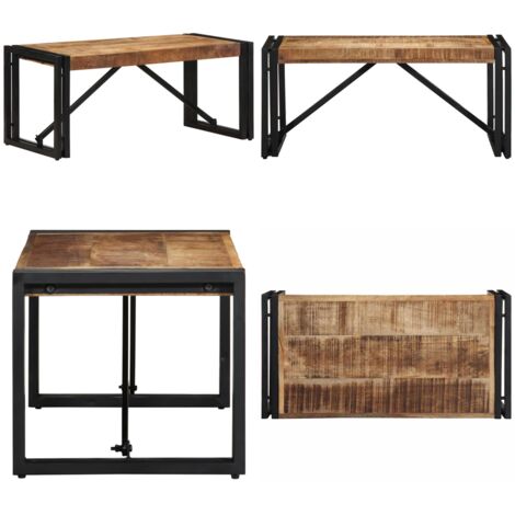 Mesa de centro 80x40x35 cm madera maciza de mango rugosa - Madera maciza - Mango