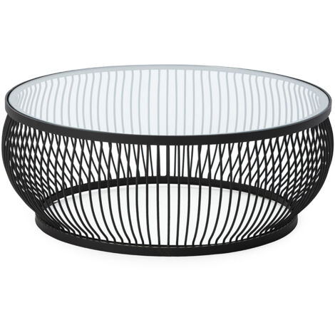 Mesa De Centro 93X93X34 Cristal/Metal Negro